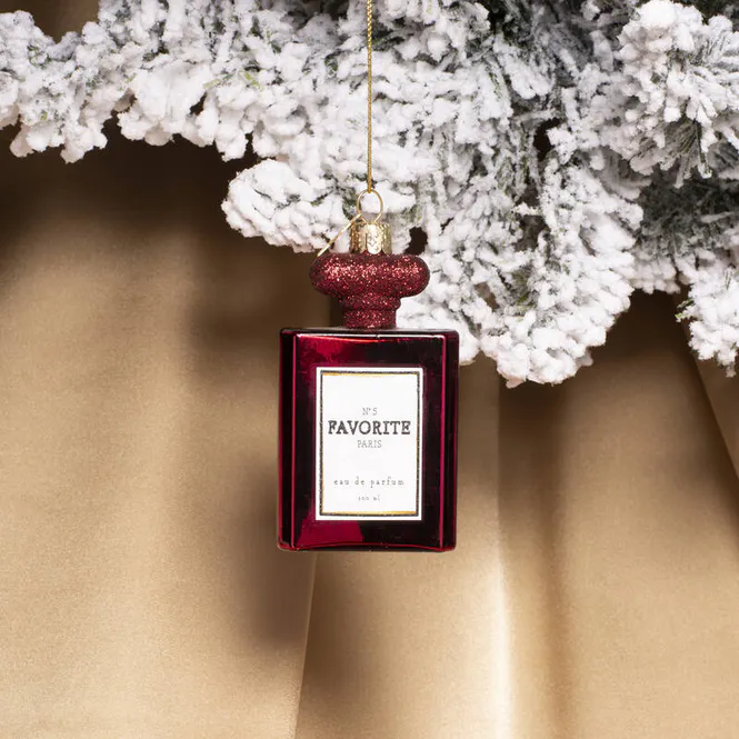 Hovedbilde Ornament glass burgundy perfume w/glitters H10cm