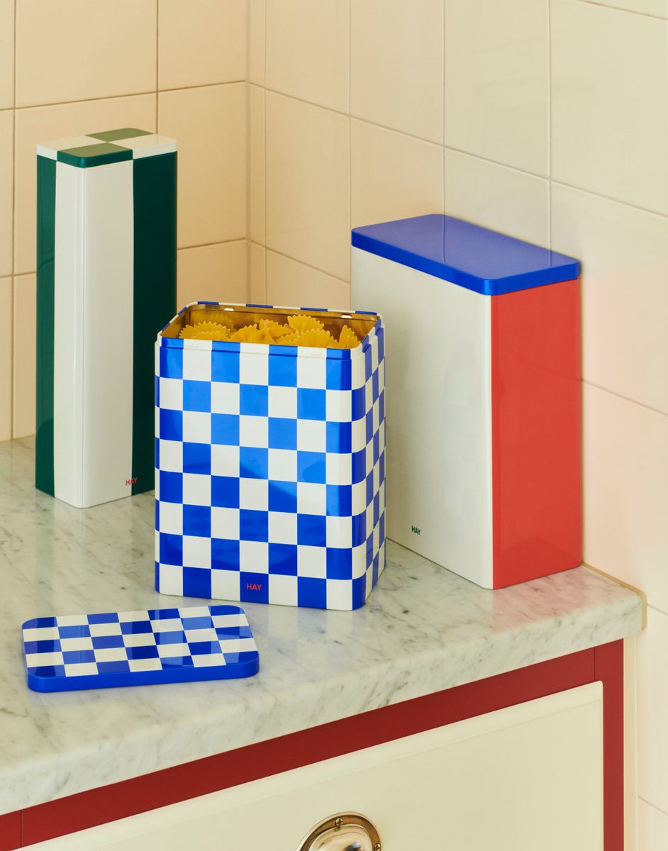 Tin Container L - Blue And Off White