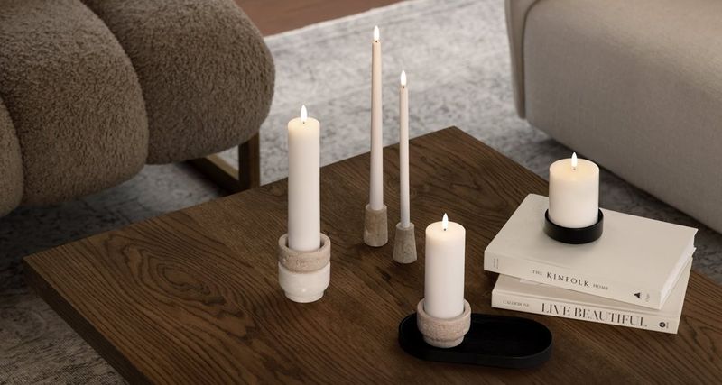 Travertine Candleholder (Mini Taper) M 2-pack W2,8 x H4,8 cm