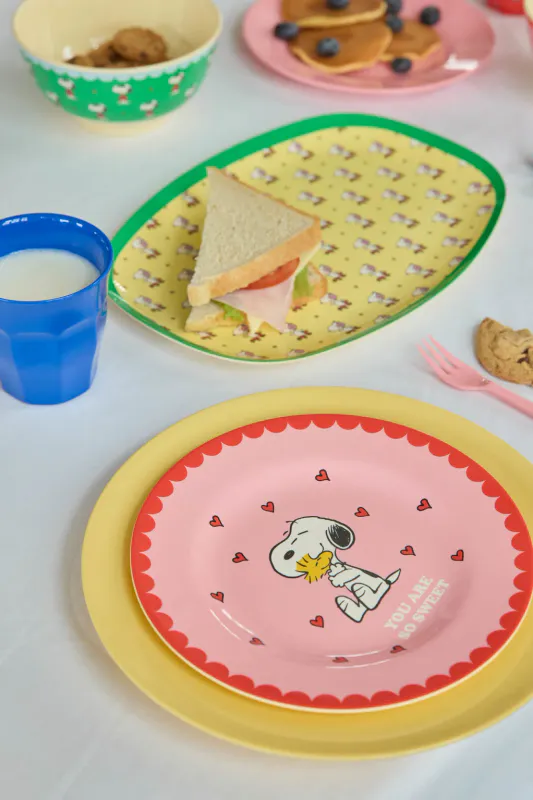 Round Side Plate - Pink - Snoopy Print