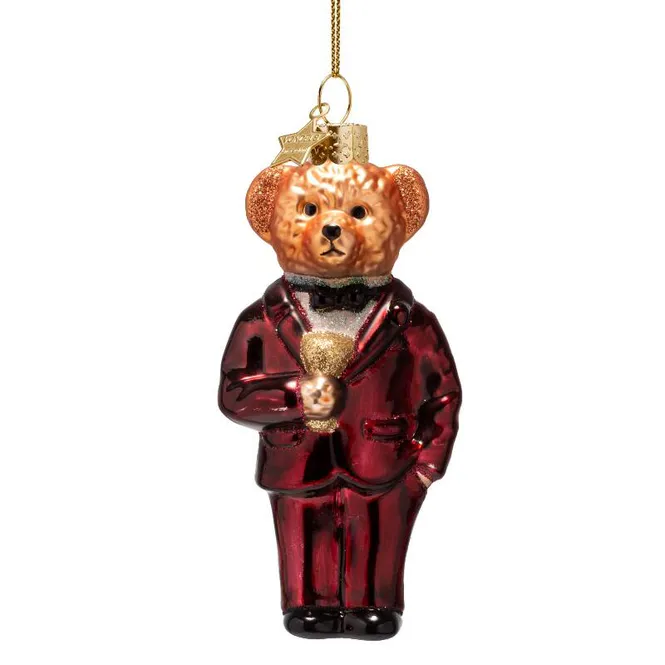 Hovedbilde Ornament glass burgundy bear in clothes H11.5cm